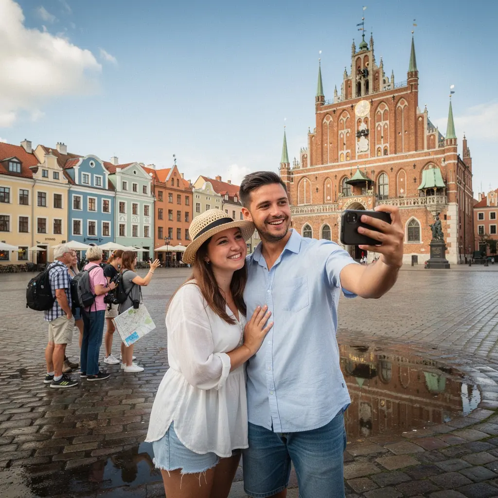 A scenic coastal photograph capturing the serene beauty of the Baltic Sea along the sandy beaches of Jurmala.